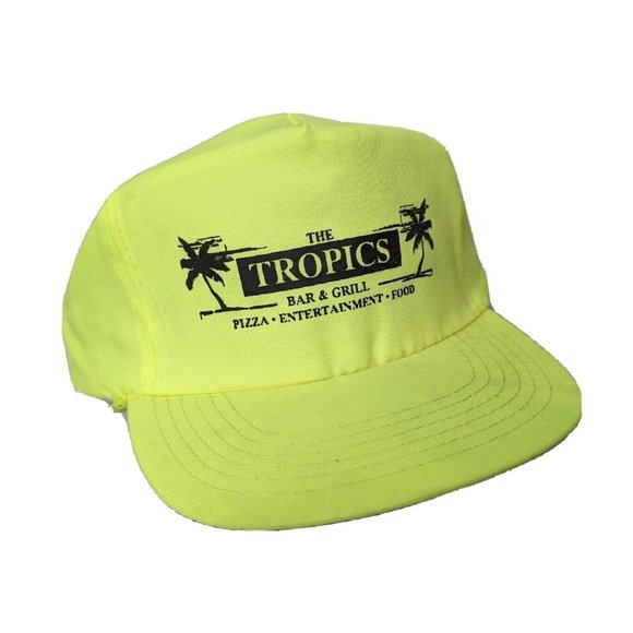 Tropics Bar & Grill Hawaii Yellow Hat Snapback Waikiki Hilton Adjustable Vintage - Picture 1 of 6
